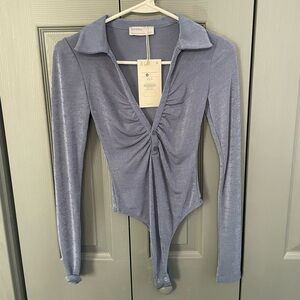 Bershka Shimmering Gray Long Sleeve Bodysuit
